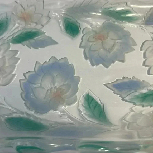 Crystal Clear Studios Blue N Pink Flowers Frosted Reverse Painted Large Dish - Picture 2 of 8